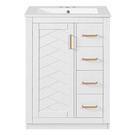 Boyel Living - 24 Inch Bathroom Vanity with Integrated Ceramic Sink and Storage - White
