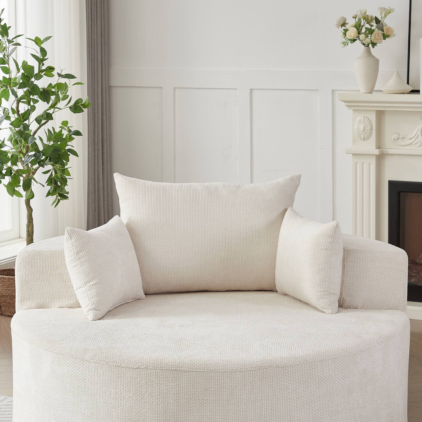 Alt View 1. Trinkets Crazed - Oversized Round Chaise Longue Chair Indoor, Deep Seat Circle Single Cloud Lounge Floor Chair - Beige.