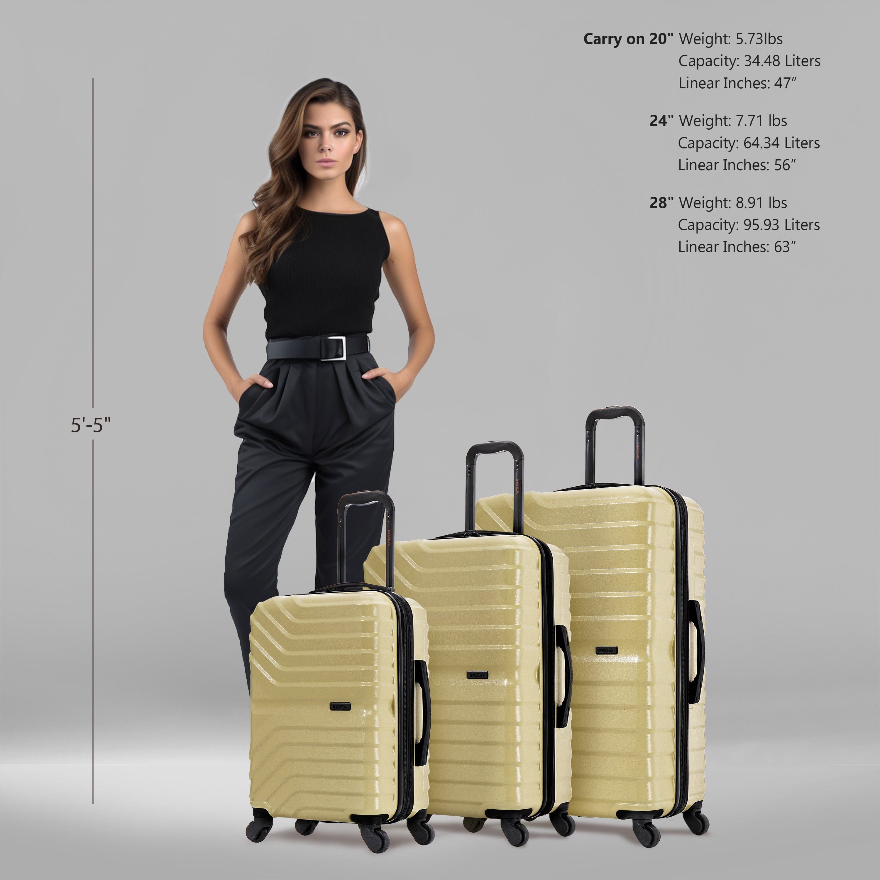 "InUSA - Aurum lightweight hardside spinner 3 Piece Luggage Set 20""/24""/28"" - Champagne" price history on PriceWatchPro