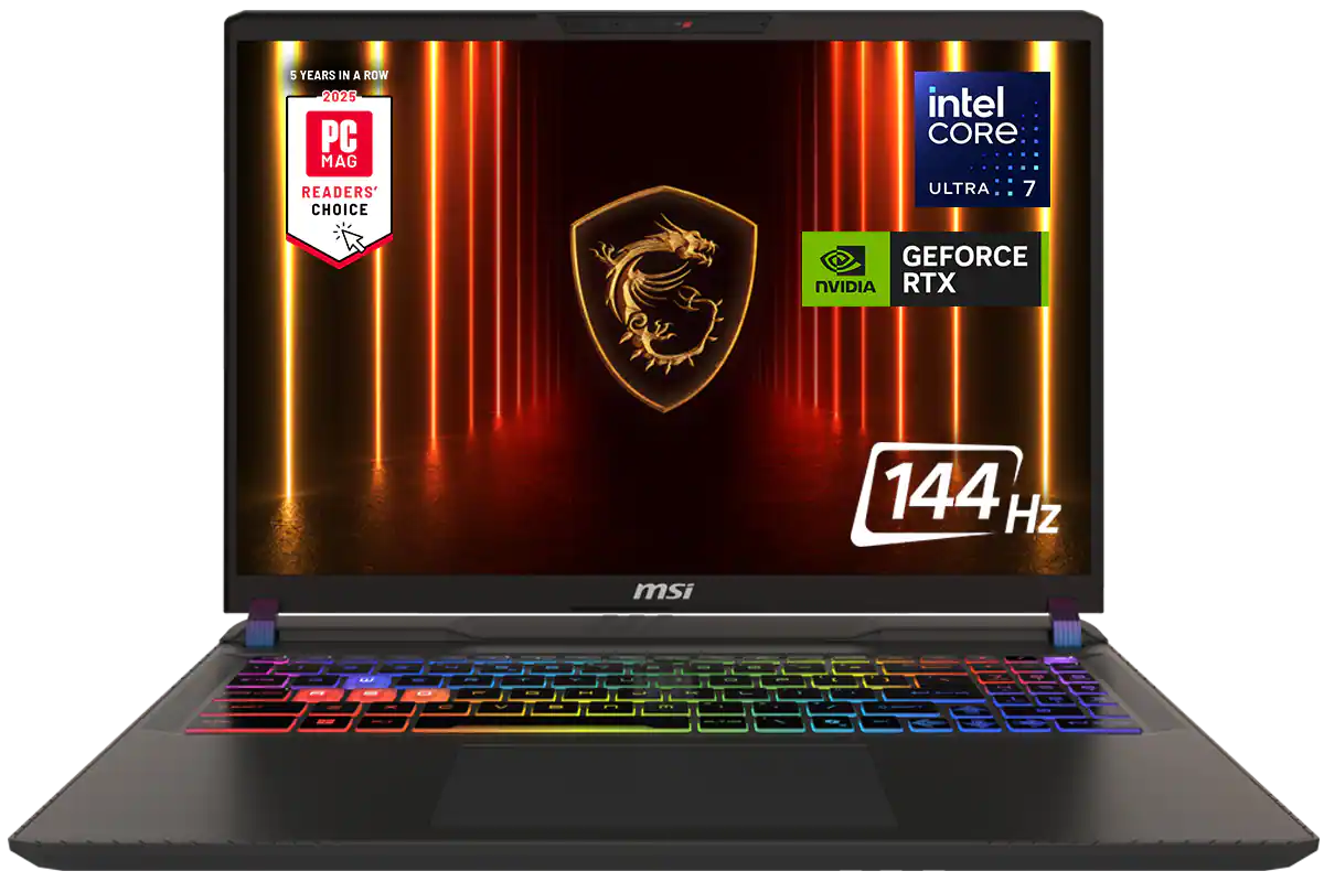 5 YEARS IN A ROW
2025 PC MAG READERS' CHOICE
intel CORE ULTRA 7
GEFORCE RTX
144 Hz
msi