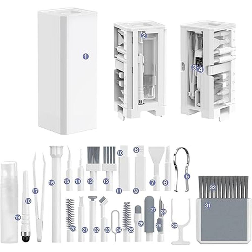 Angle. Schertz - “32-in-1 Electronics Cleaning Kit – All-in-One Keyboard, Laptop, Phone & MacBook Cleaner with AirPods, iPhone, and Charg - white.