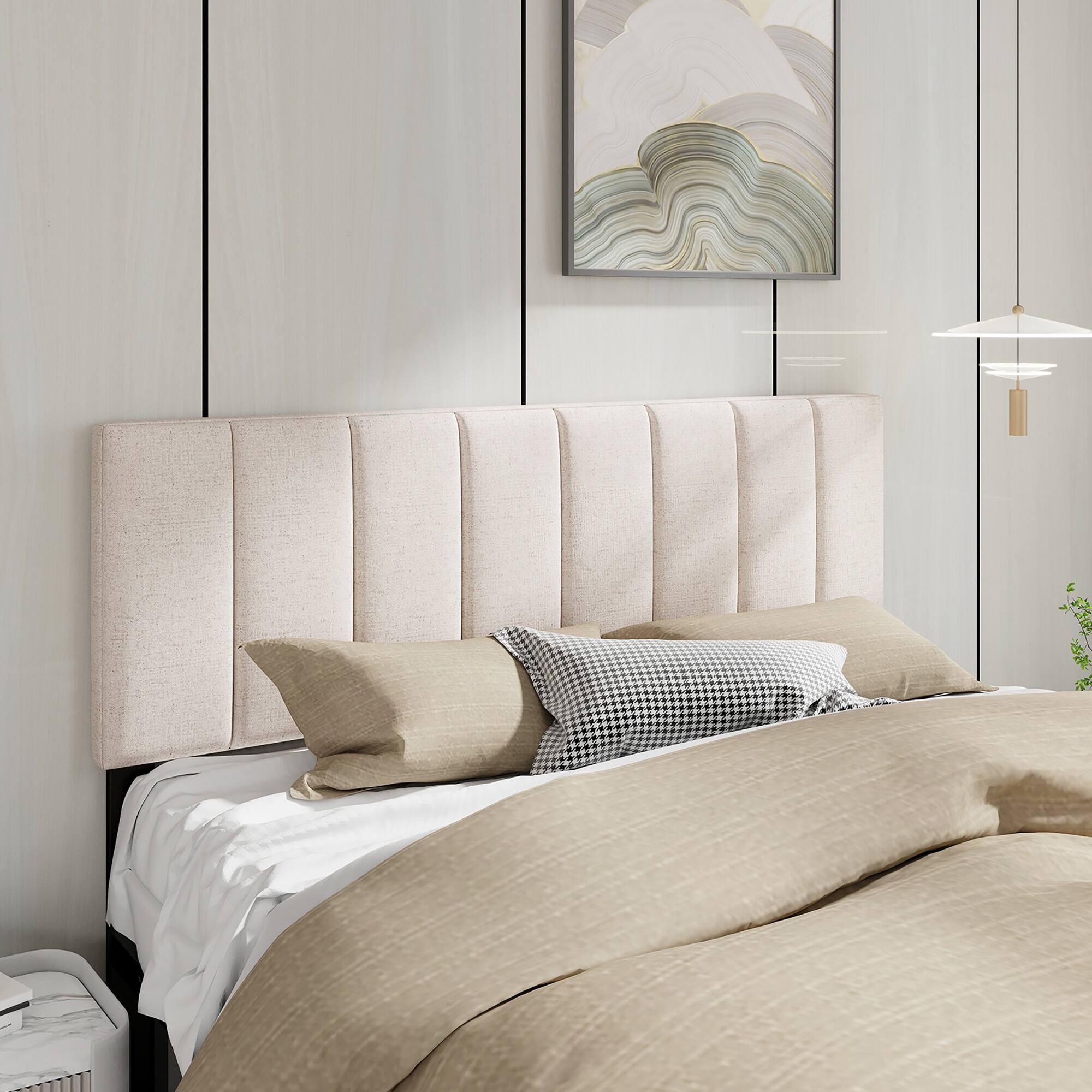 Alt View 3. Gymax - Gymax Linen Upholstered Headboard Vertical Channel Tufted Wood Leg for Full/Queen - Beige.