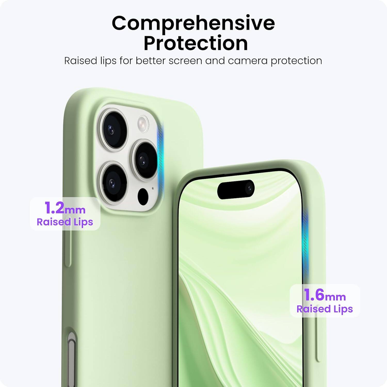 Comprehensive Protection
Raised lips for better screen and camera protection
1.2mm Raised Lips
1.6mm Raised Lips