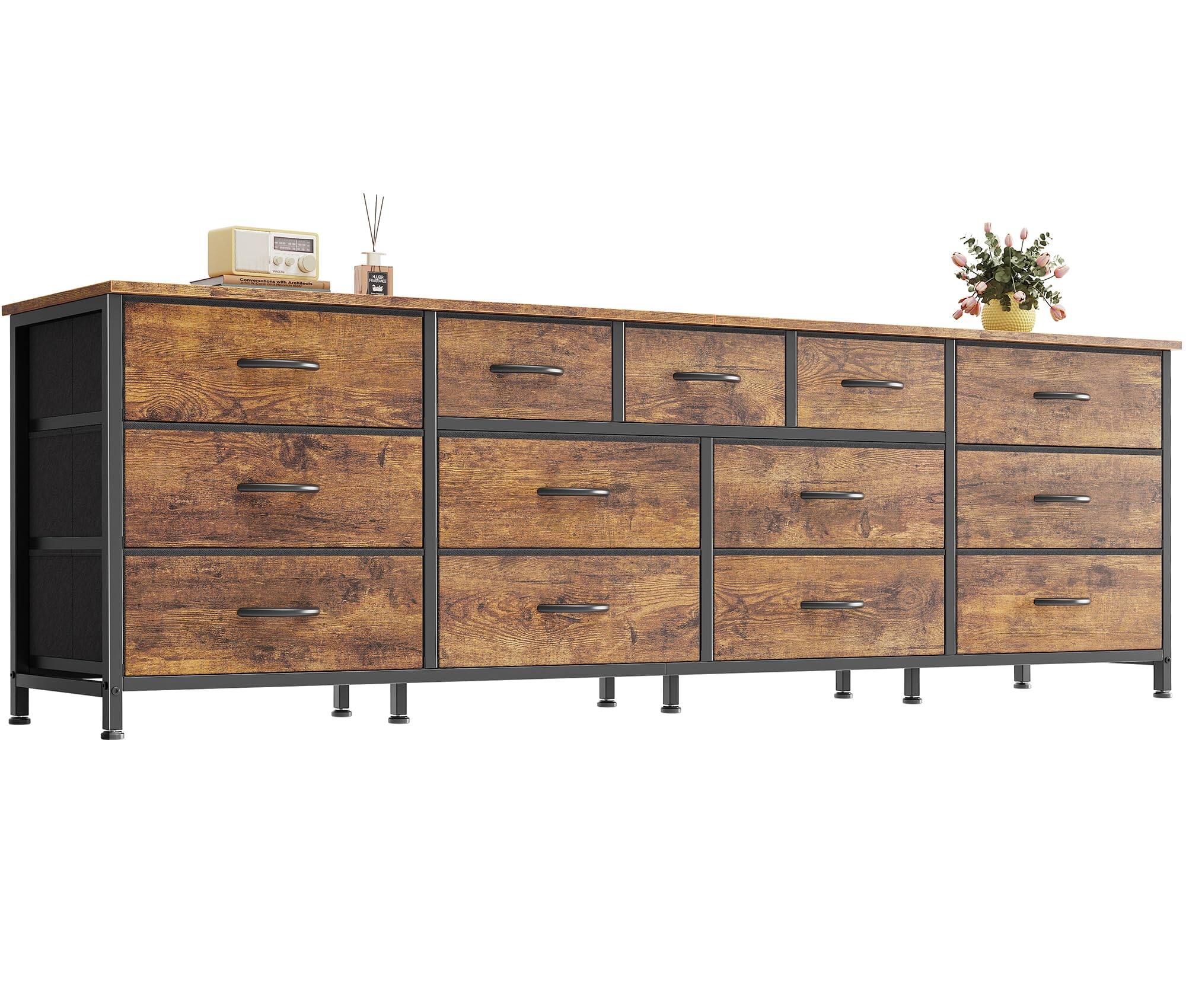Front. Fabibe - 70 Inch Dresser For Bedroom Tv Stand 65 75 80 13 Fabric Drawer Long Large Entertainment Center Wide Chest Of With Sto... - Rustic Brown.