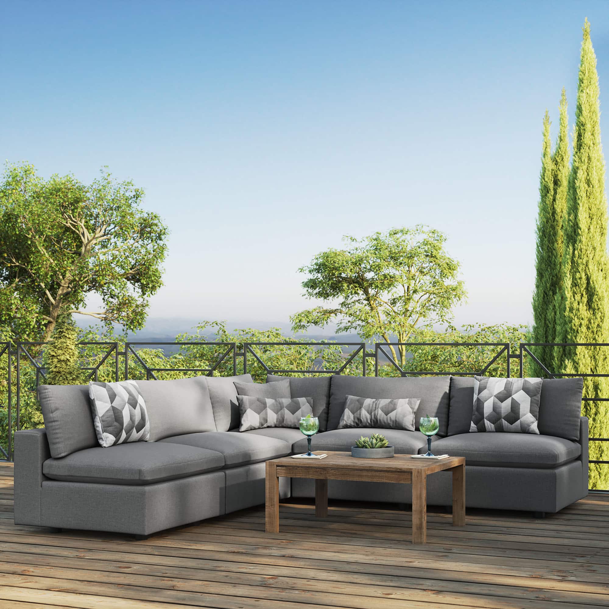Commix 5-Piece Outdoor Patio Sectional Sofa by Modway - Charcoal
