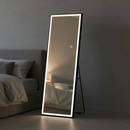 Kadyn - 64x21 Inch Full-Length Vertical LED Mirror with Contemporary Black Frame - Black