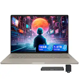 ASUS - Zenbook 14" FHD+ Laptop,SnapdragonX Plus,16GB RAM,512GB SSD+1TB Dock Set,Backlit Keyboard,Win11 - Zabriskie Beige