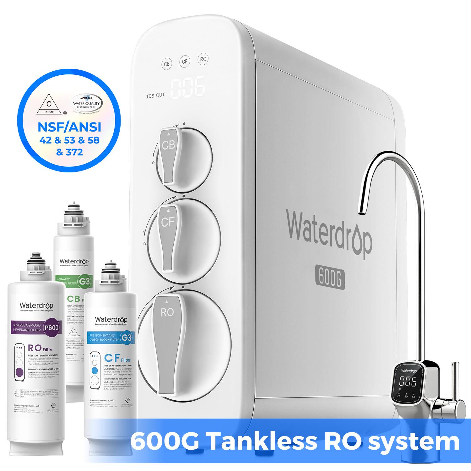 Waterdrop - G3 Reverse Osmosis System, with WD-G3-CF Filter, WD-G3P600-RO Filter, WD-G3-CB Filter - White price history on PriceWatchPro