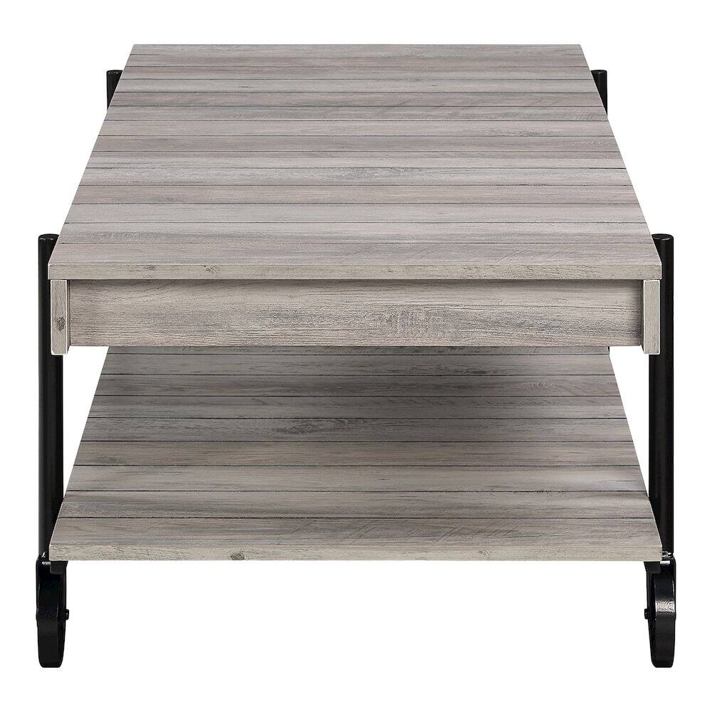 Left. Furniture of America - Acres Wood Natural Coffee Table with Metal Black Wheels - Brown.