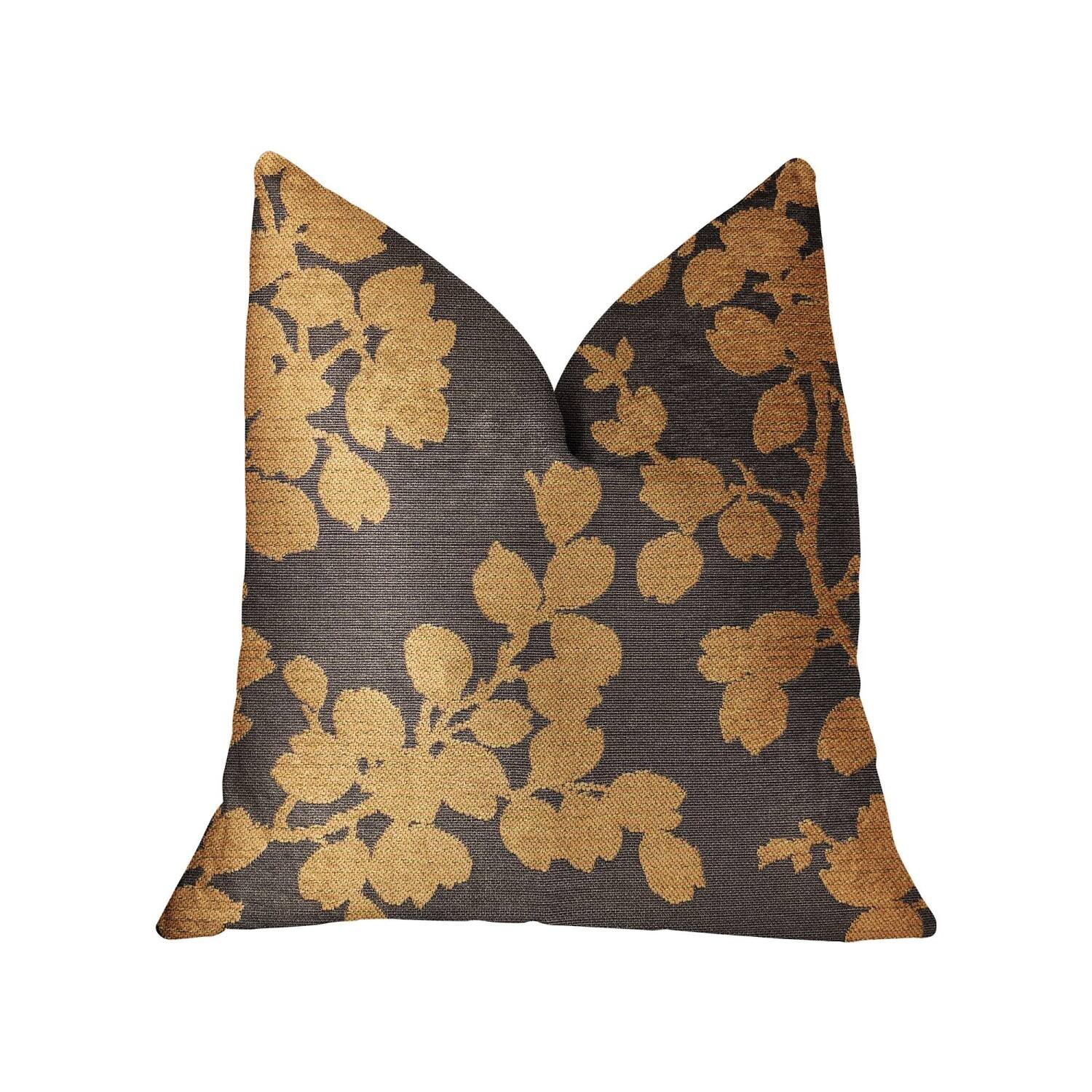 Front. Plutus Brands - Whispering Willow and Luxury Throw Pillow - Double sided 26" x 26" - Gold, Gray.