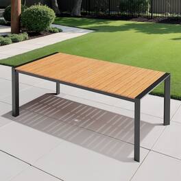 Crestlive Products - Large Patio Plastic Wood Top Aluminum Frame Outdoor Dining Table with Umbrella Hole - Brown