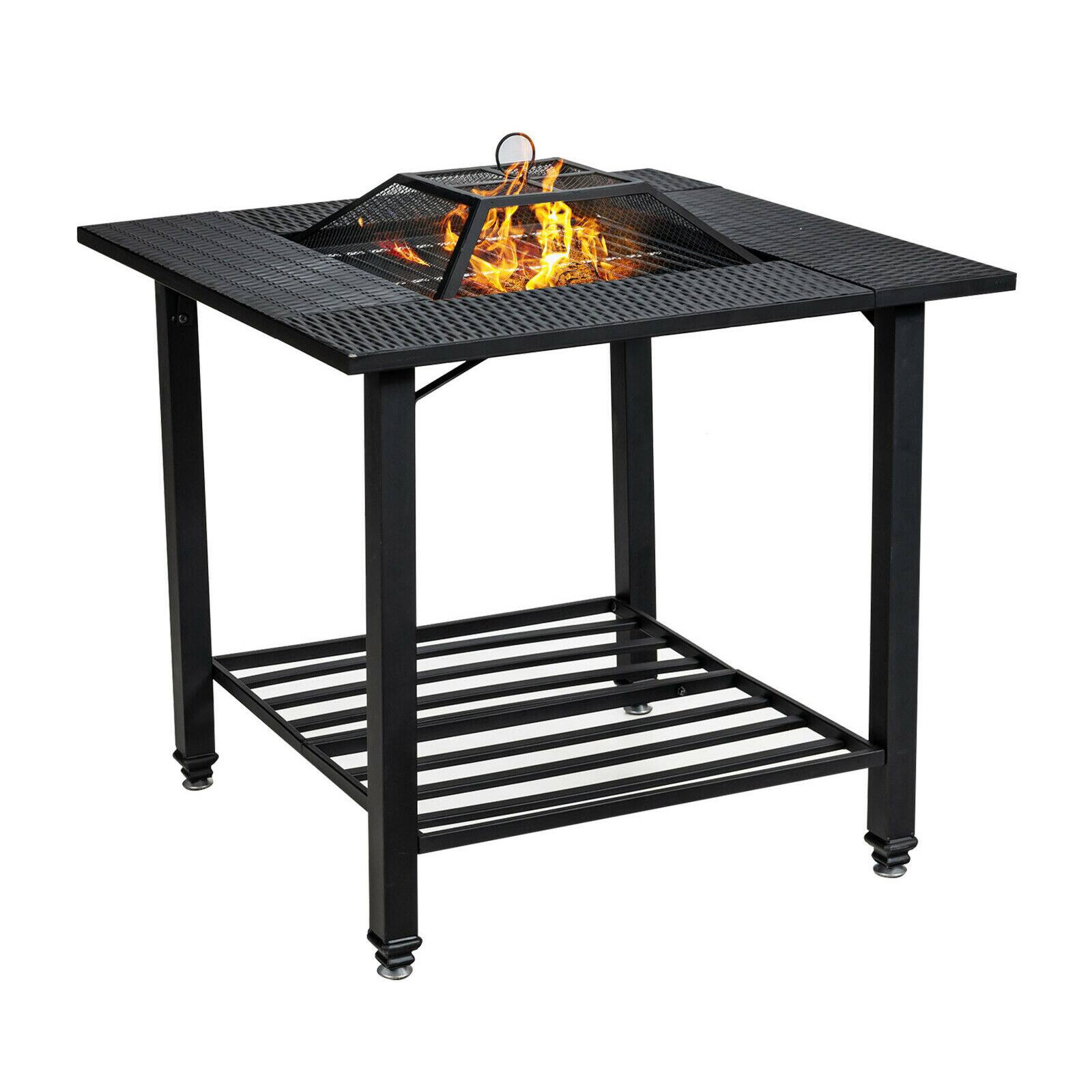 Alt View 7. SKONYON - Outdoor Fire Pit Table with Cooking Grate Spark Screen Lid and Heavy Duty Steel Construction.