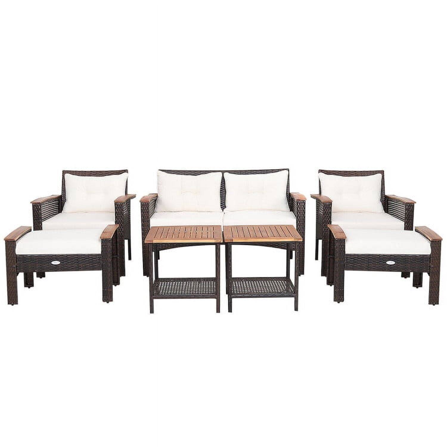Alt View 4. Kadyn - 4 Pcs Patio Rattan Acacia Wood Furniture Set, Wicker Furniture Sets, Patio Conversation Sets with Cushions and Armrest - White.