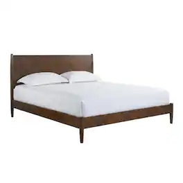 FurniFact - Platform Bed with Headboard - Mahogany