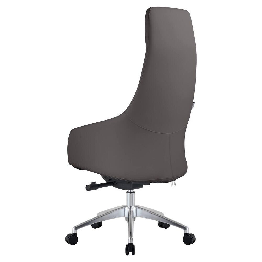 Alt View 4. LeisureMod - Celeste High-Back Office Chair in Upholstered Leather with Iron Frame Swivel and Tilt for Desk, Study and Home Office - Grey.