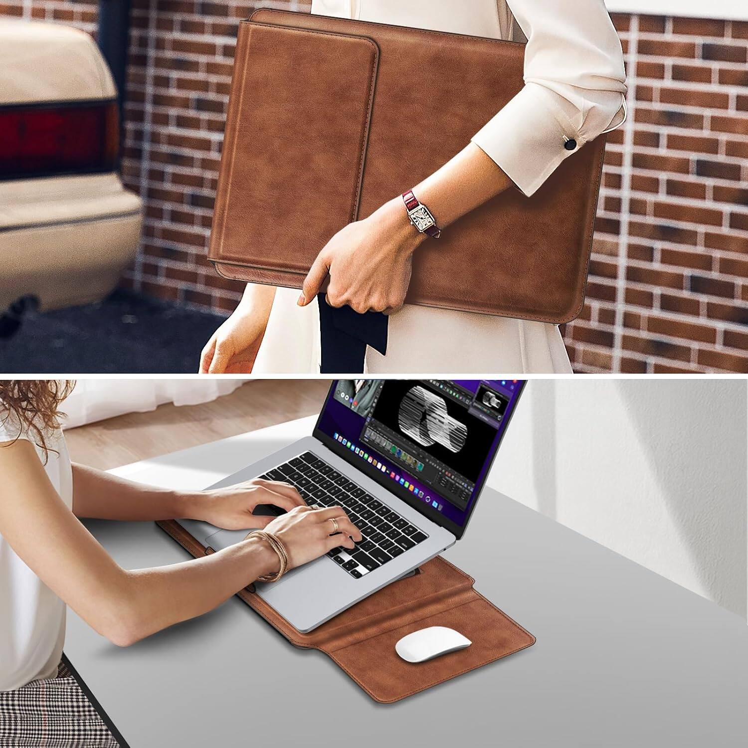 Alt View 3. Fintie - Sleeve Case for MacBook Air 15.3 Inch, MacBook Pro 16''/15'', 15 Inch Laptop Tablet, Protective Case Slim Bag Cover - Brown.