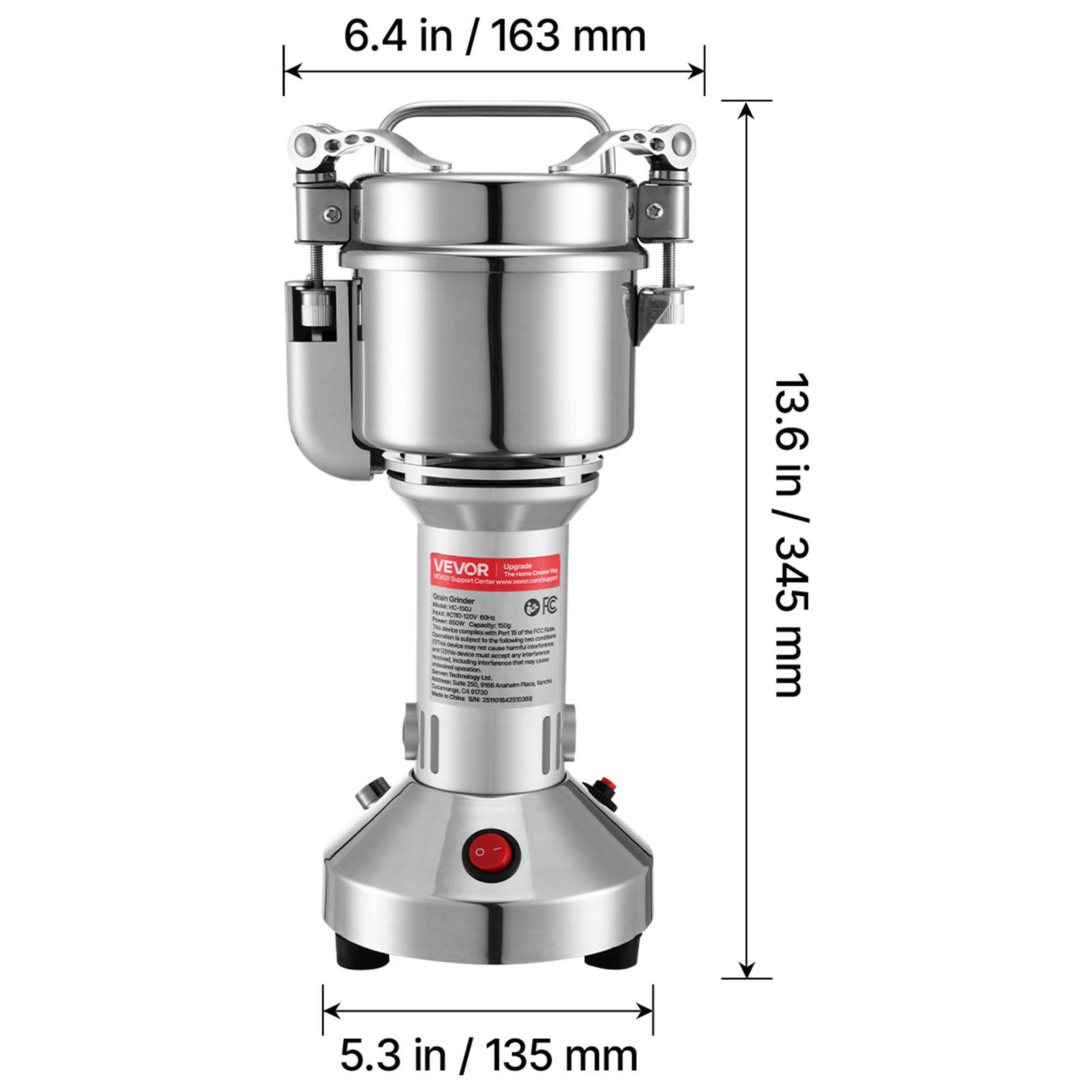 6.4 in / 163 mm VEVOR Upgrade HIN Support Center Grinder 4 - MOS 60c COM Capacity: 50g complex with ANT 14 you The following 8 or cause device MODER BY including Herferance uperacion. ht/golented Tub SEE Abot 250 re Schaholm CALOSTAD IN 20101842555

13.6 in / 345 mm

5.3 in / 135 mm