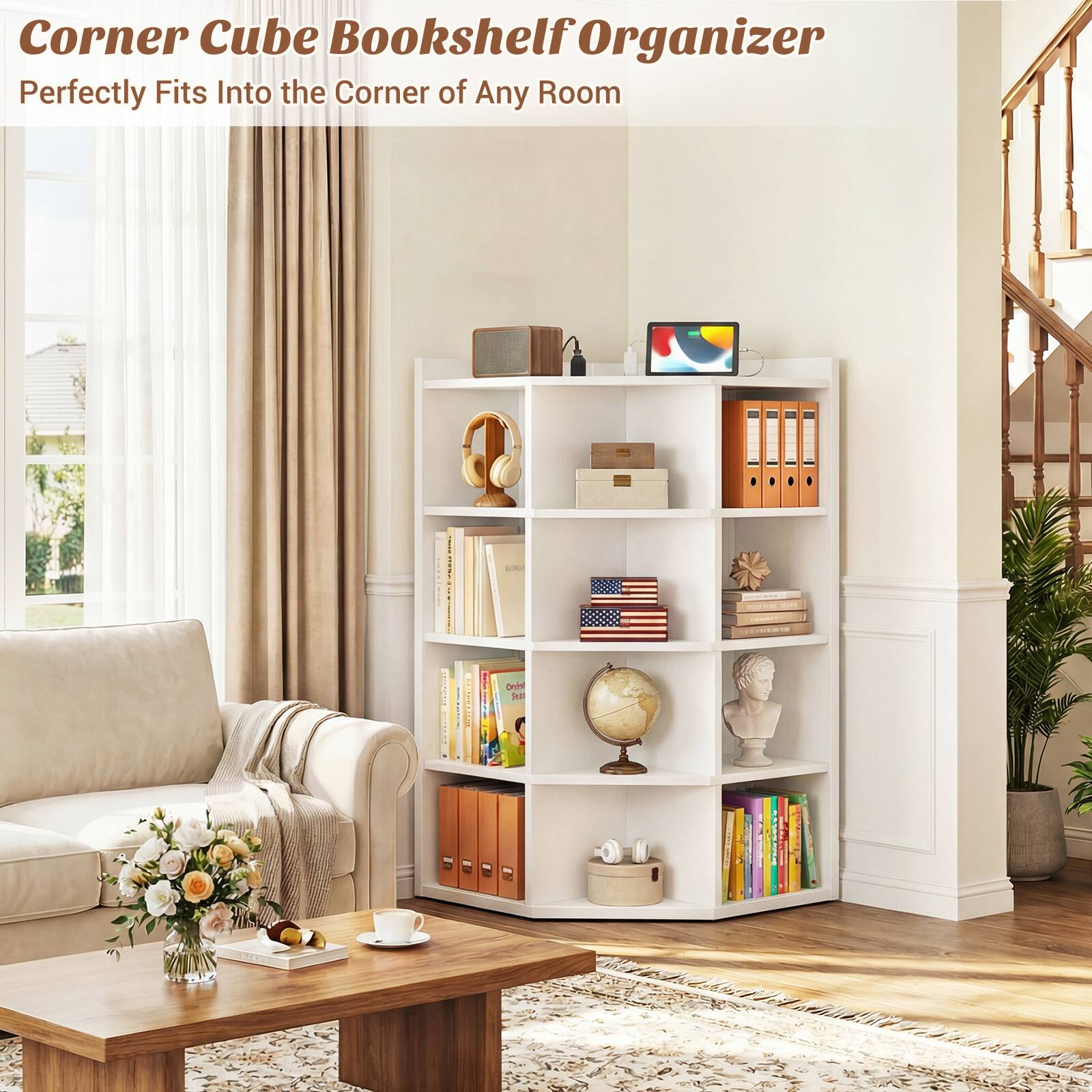 Corner Cube Bookshelf Organizer  
Perfectly Fits Into the Corner of Any Room