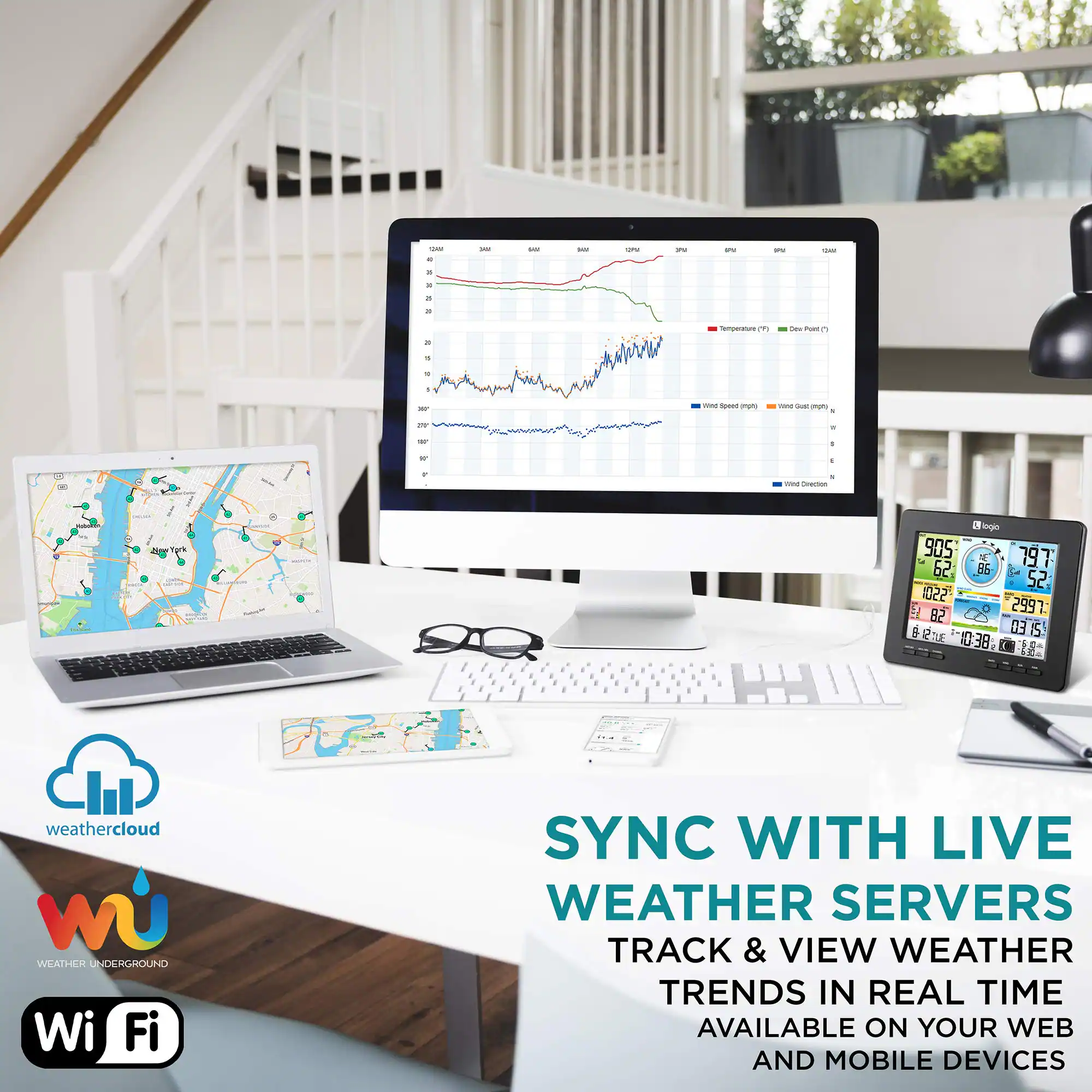 weathercloud W WEATHER UNDERGROUND Wi Fi SYNC WITH LIVE WEATHER SERVERS TRACK & VIEW WEATHER TRENDS IN REAL TIME AVAILABLE ON YOUR WEB AND MOBILE DEVICES
