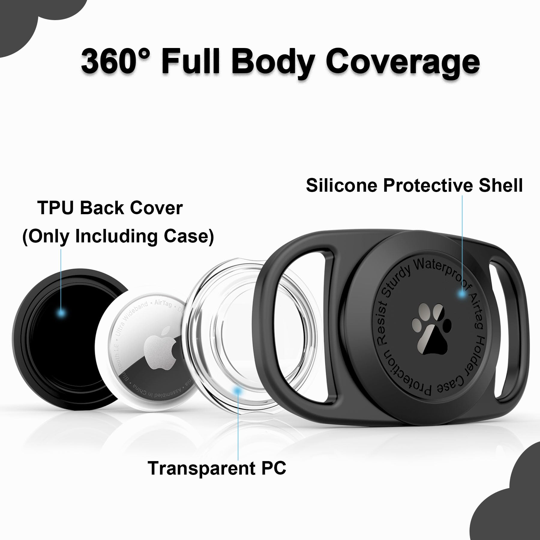 360° Full Body Coverage

TPU Back Cover (Only Including Case)

Silicone Protective Shell

Transparent PC

Resist Sturdy Waterproof AirTag Protection Holder Case