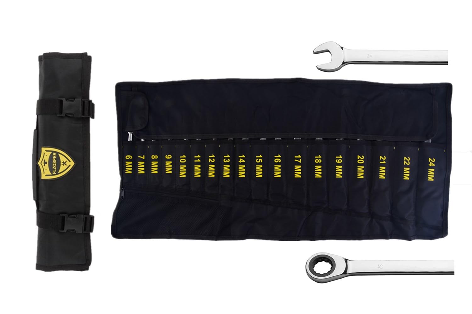 Left. JETRANSPORT - 18pc. Ratcheting Wrench Set 6-22mm&24mm Metric Cr-v Quick Access Spanner With Portable Tool Bag NO - 9/32 in..