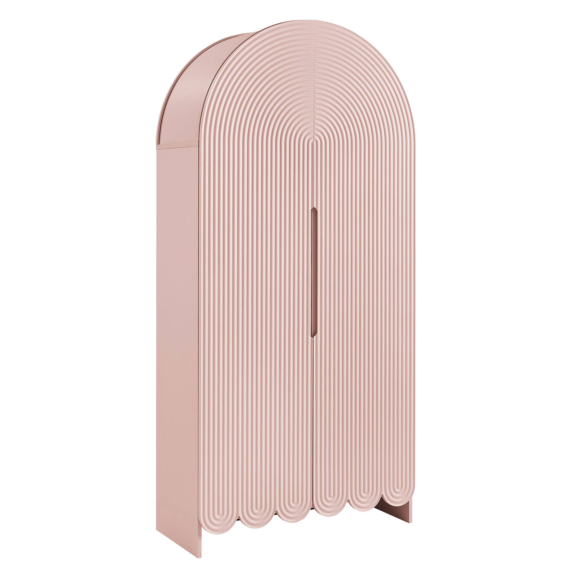Angle. Modway - Dahlia 78 Inch Fluted and Scalloped Arched Storage Cabinet by Modway - Soft Pink.