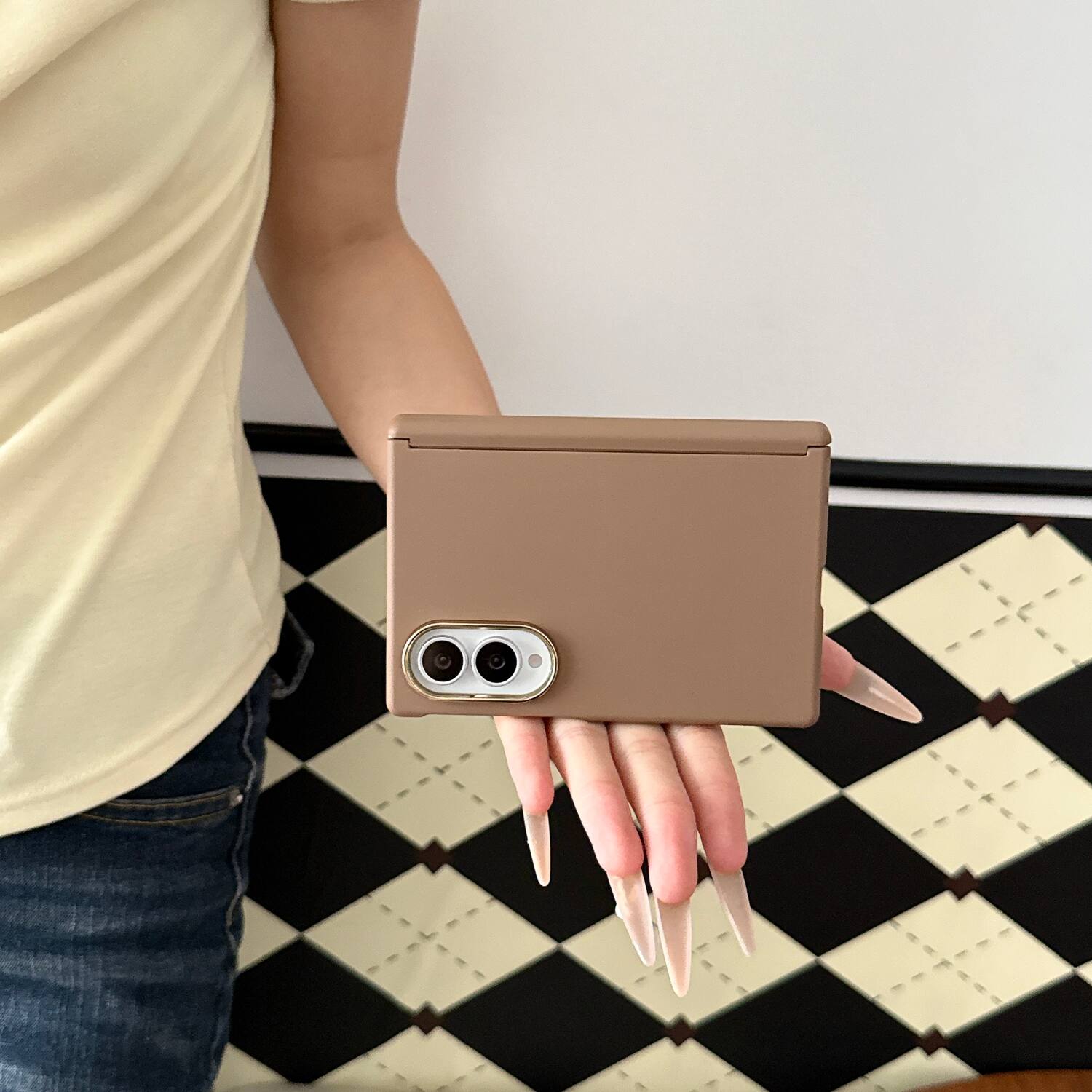 Left. Dteck - for Samsung Galaxy Z Fold8 Rugged Hinge Protection Case with Tempered Glass Film,Shockproof Matte Slim Mag Safe Cover - Brown.