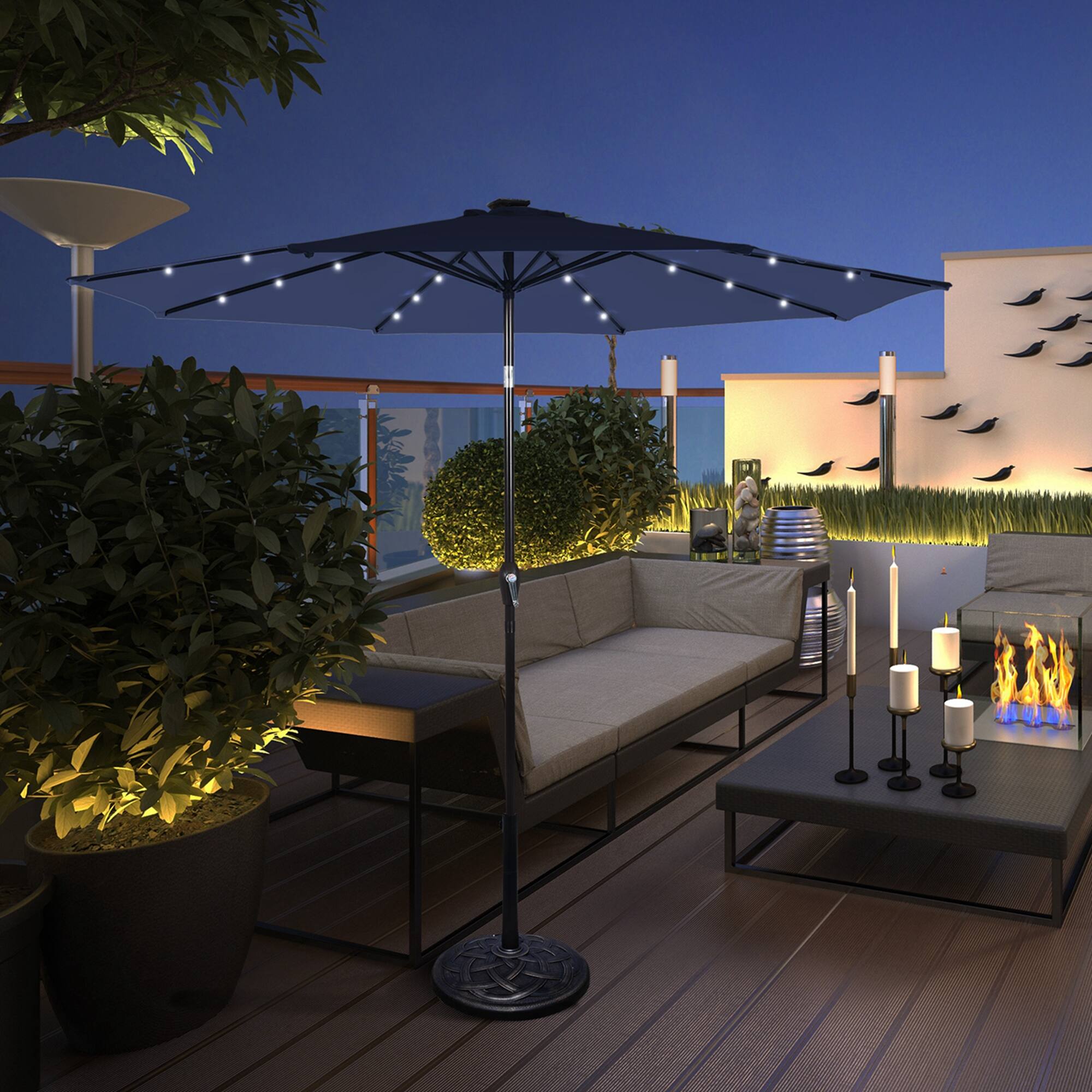 Alt View 5. Costway - 9 FT Patio Solar Umbrella LED Patio Market Steel Tilt with Crank Outdoor - Navy.