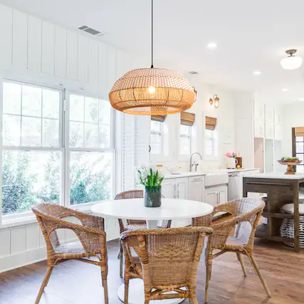 Front. Parrot Uncle - 1-Light Coastal Retro Brown Rattan Hand-Woven Cloche Hanging Cage Pendant Light - Brown.