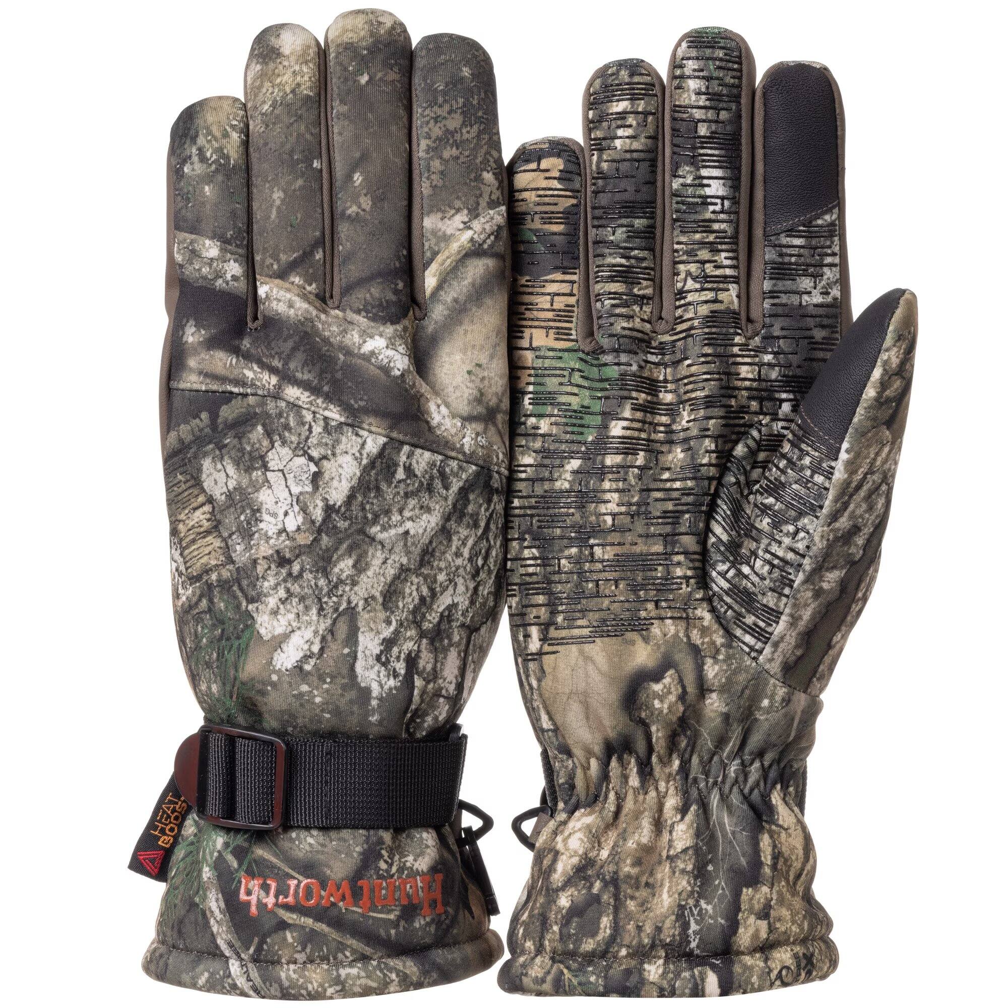 Front. Mossy Oak - Huntworth Men’s Intrepid Heat Boost, Windproof Hunting Glove, Stretch Polyester, Realtree APX, Men's Size M/L - Camoflauge.