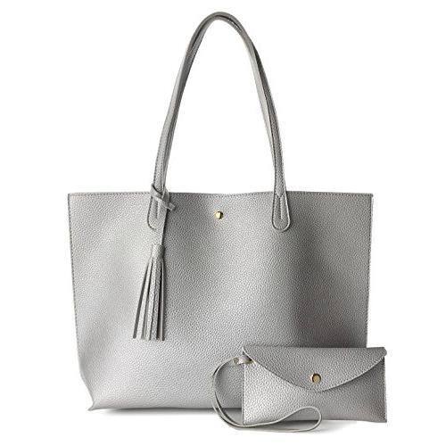 Fabibe - Minimalist Clean Cut Pebbled Faux Leather Tote Womens Shoulder Handbag - High-quality product with excellent features - Silver