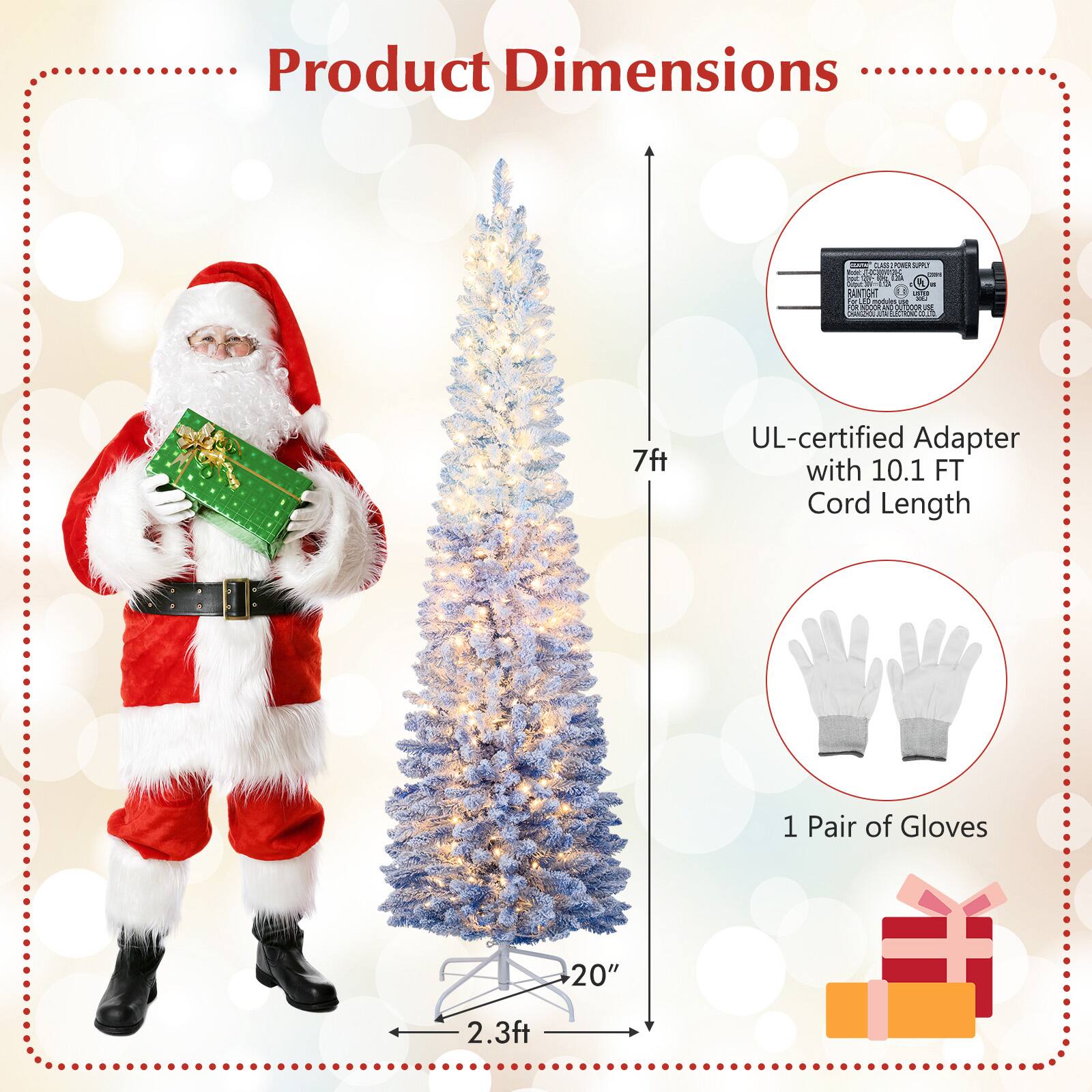 Product Dimensions

- LANL L: A - ANTO O I F - 7ft
- UL-certified Adapter with 10.1 FT Cord Length
- 1 Pair of Gloves
- 20" (width)
- 2.3ft (depth)