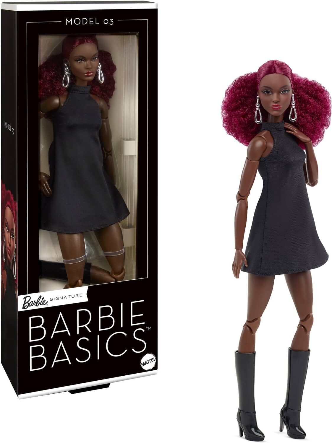 Mattel - Collectible - Barbie Basics Collectible Doll, Model 03 With Red Curly Hair, Black Dress & Boots - COLLECTABLES - Multicolor