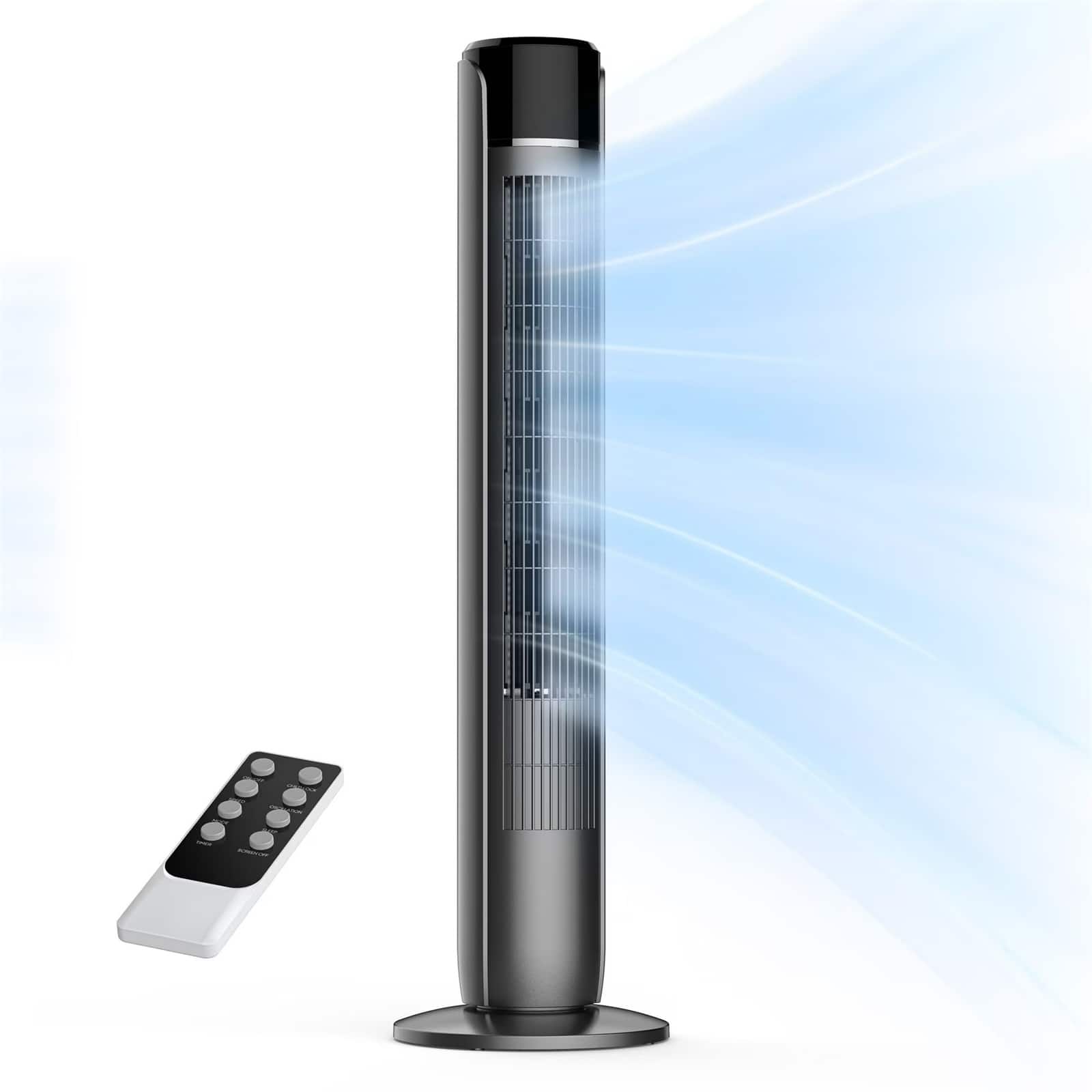 Sweet - 36" Bladeless Tower Fan with 4 Speeds, 60° Oscillation, Remote Control & 12-Hour Timer - Black