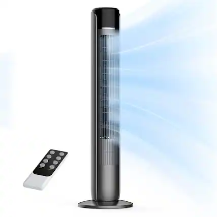 Front. Sweet - 36" Bladeless Tower Fan with 4 Speeds, 60° Oscillation, Remote Control & 12-Hour Timer - Black.