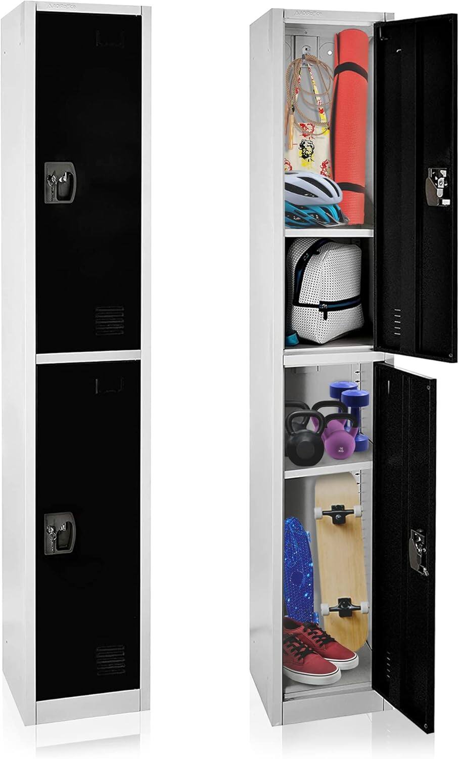 Alt View 4. AdirOffice - Storage Locker 629-Series 72" H 2-Tier Steel Key Lock 2-Shelf Locker with Key Lock, 4/Pack - Black.