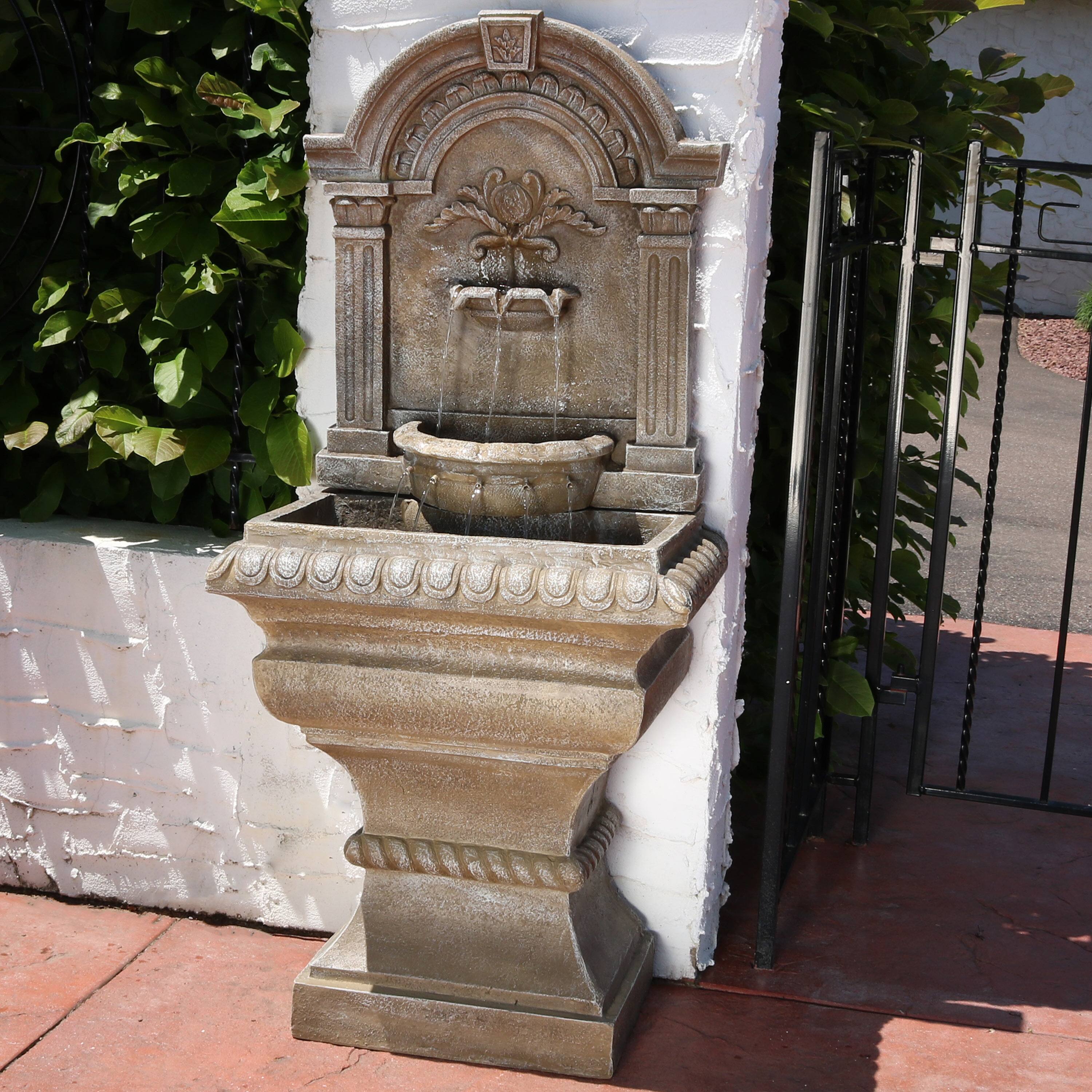Alt View 3. Sunnydaze - Ornate Lavello Standing Outdoor Waterfall Fountain - 51 in - Light Brown.