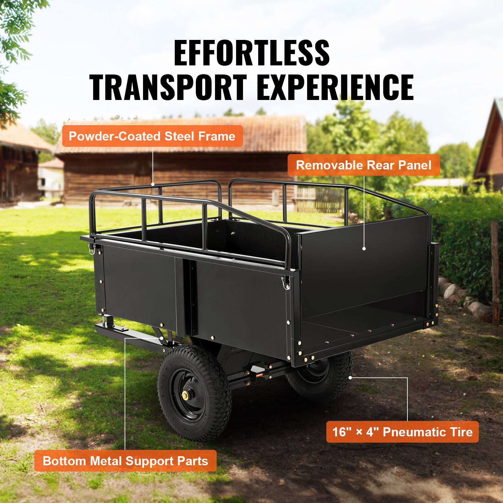 Powder-Coated Steel Frame, Removable Rear Panel, 16" x 4" Pneumatic Tire, Bottom Metal Support Parts