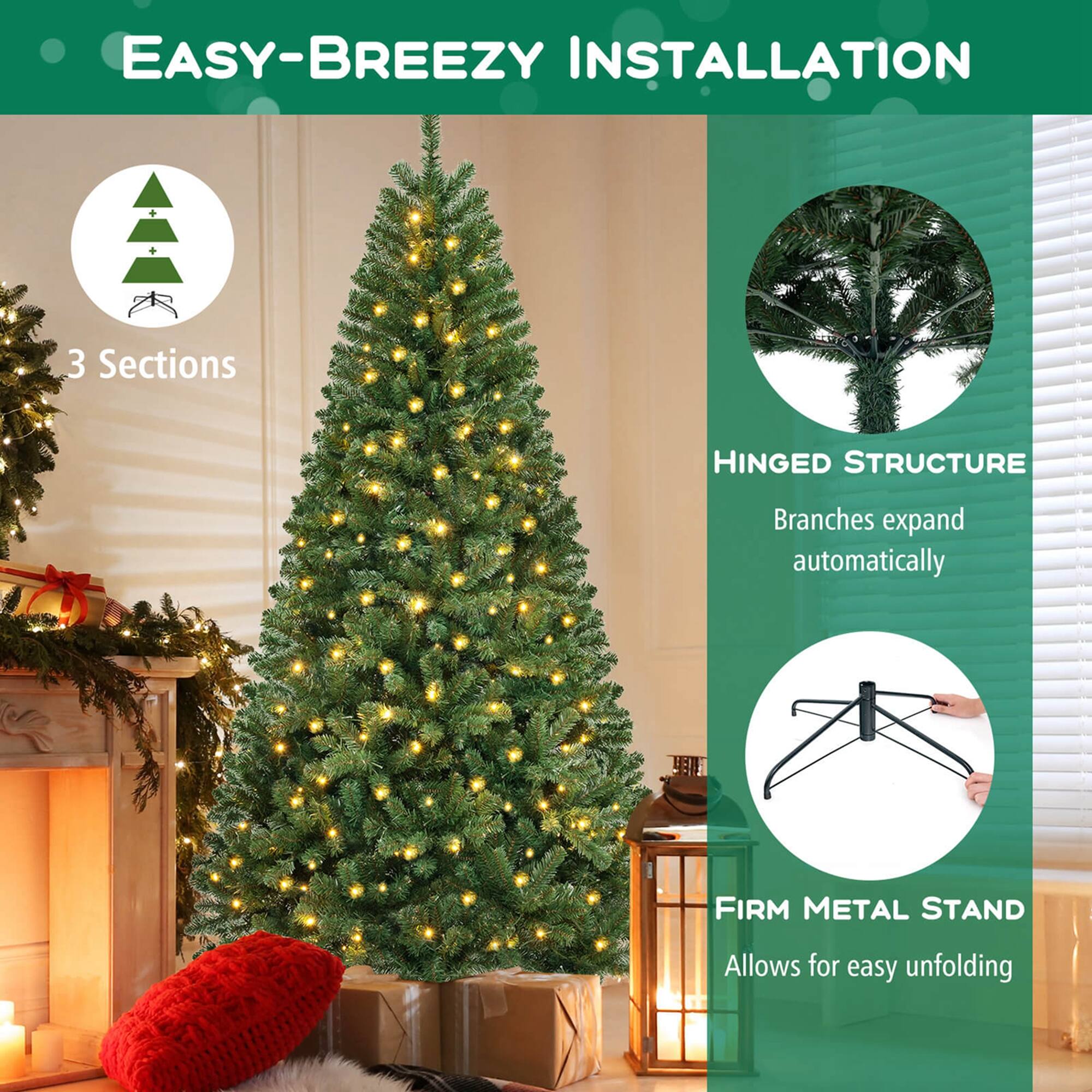 EASY-BREEZY INSTALLATION

3 Sections

HINGED STRUCTURE
Branches expand automatically

FIRM METAL STAND
Allows for easy unfolding