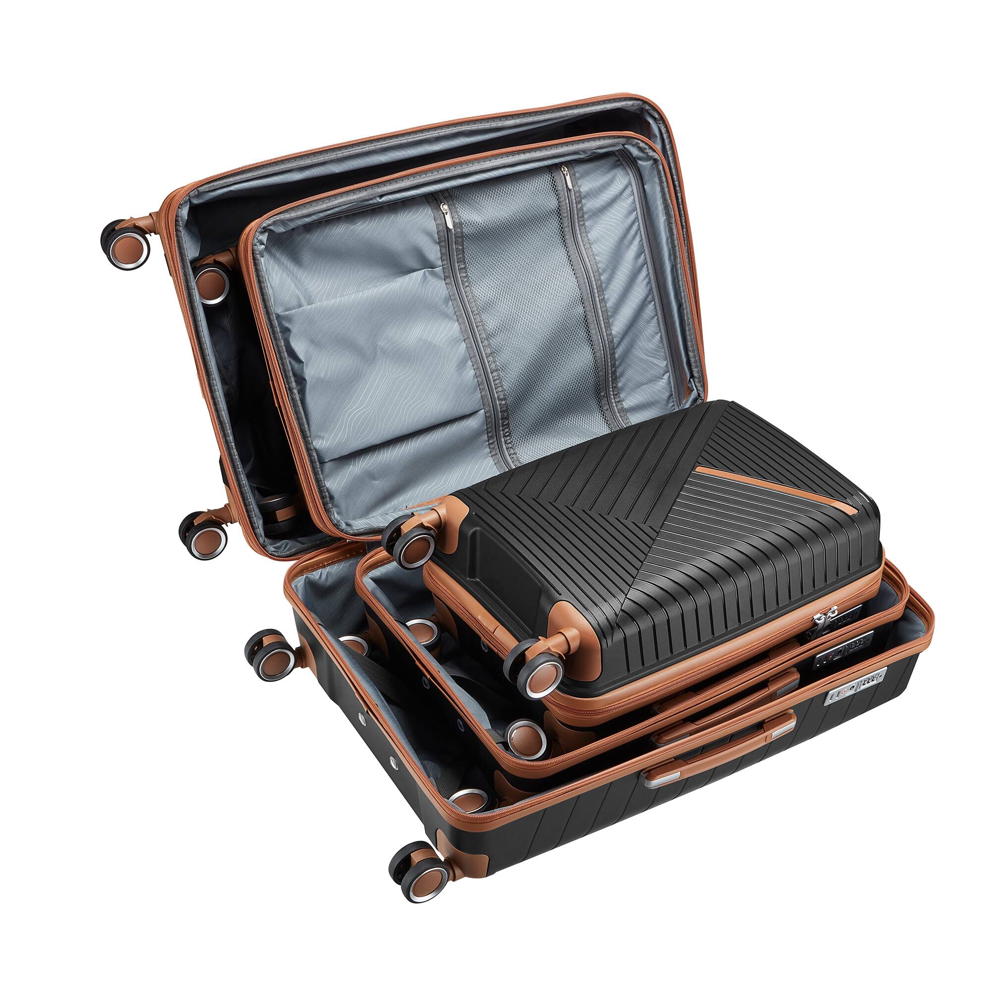 Alt View 6. APRILSOUL - Luggage Sets Piece Expandable Lightweight Suitcase with Double Degrees Mute Spinner Wheels PP Materials - Black.