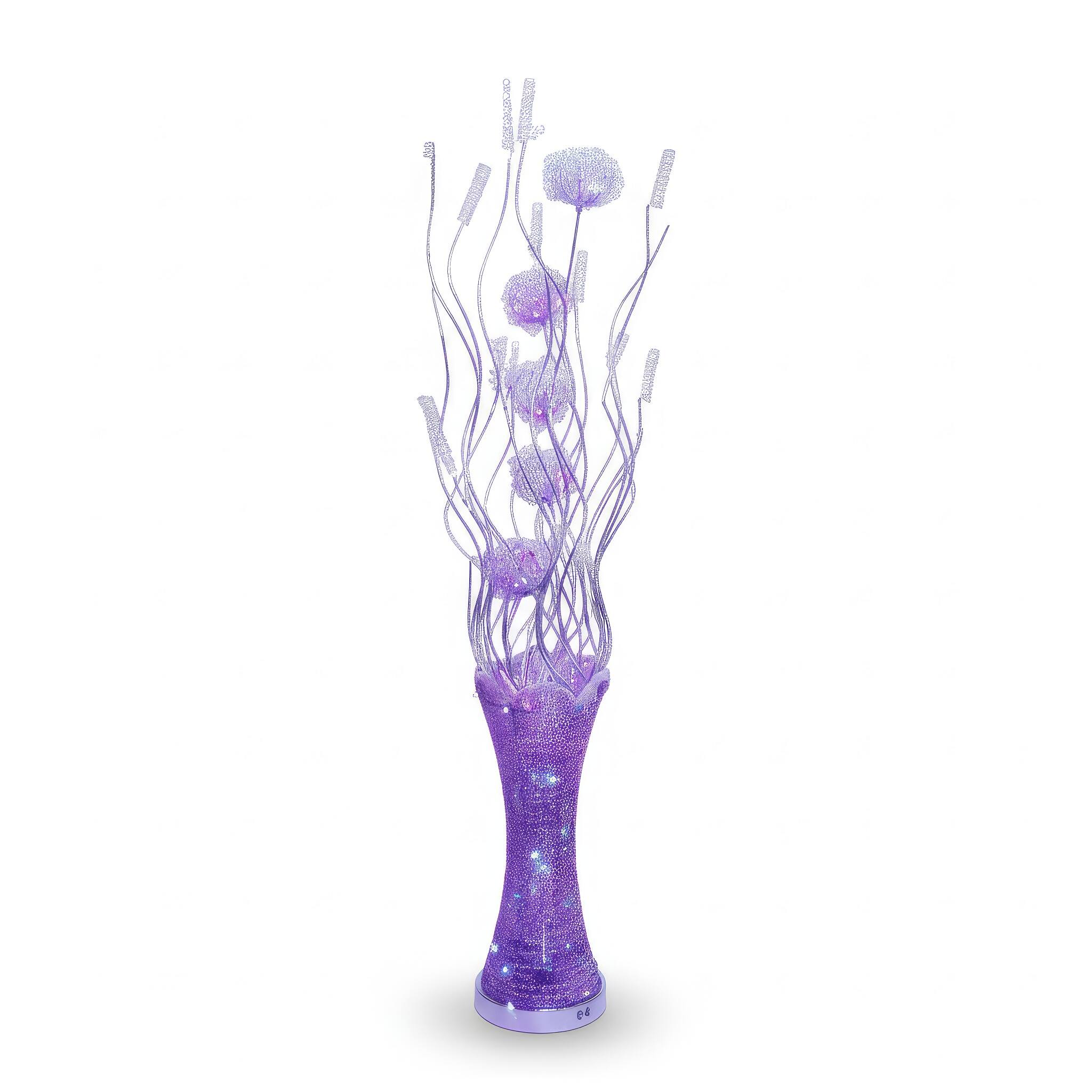 Angle. FC Design - 60"H  Sparkle Vase with Blue Flame Petal Flower LED Floor Lamp.