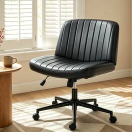 Sweet - Criss Cross Office Chair with Wheels Armless Desk Chair Comfy, Wide Seat PU Leather Vanity Chair - Black