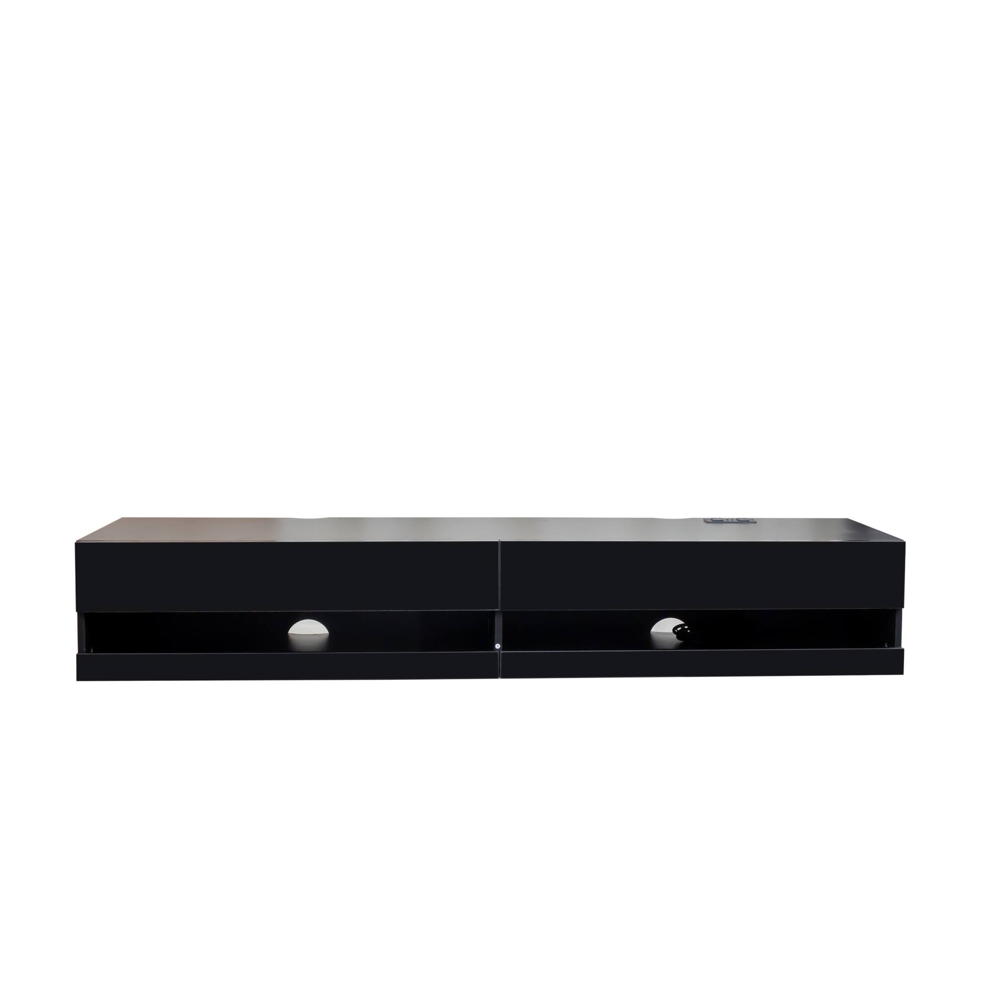 Alt View 4. GOODSILO - Wall Mounted Floating TV Stand with LED Lights and Charging Station - Black.