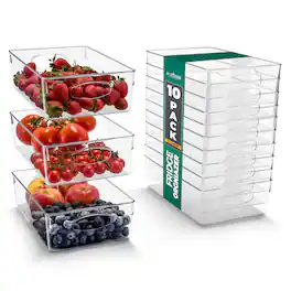 Sorbus - 10-Pack XL Plastic Organizing Bins – Bins for Organizing, Refrigerator Organizers - Clear