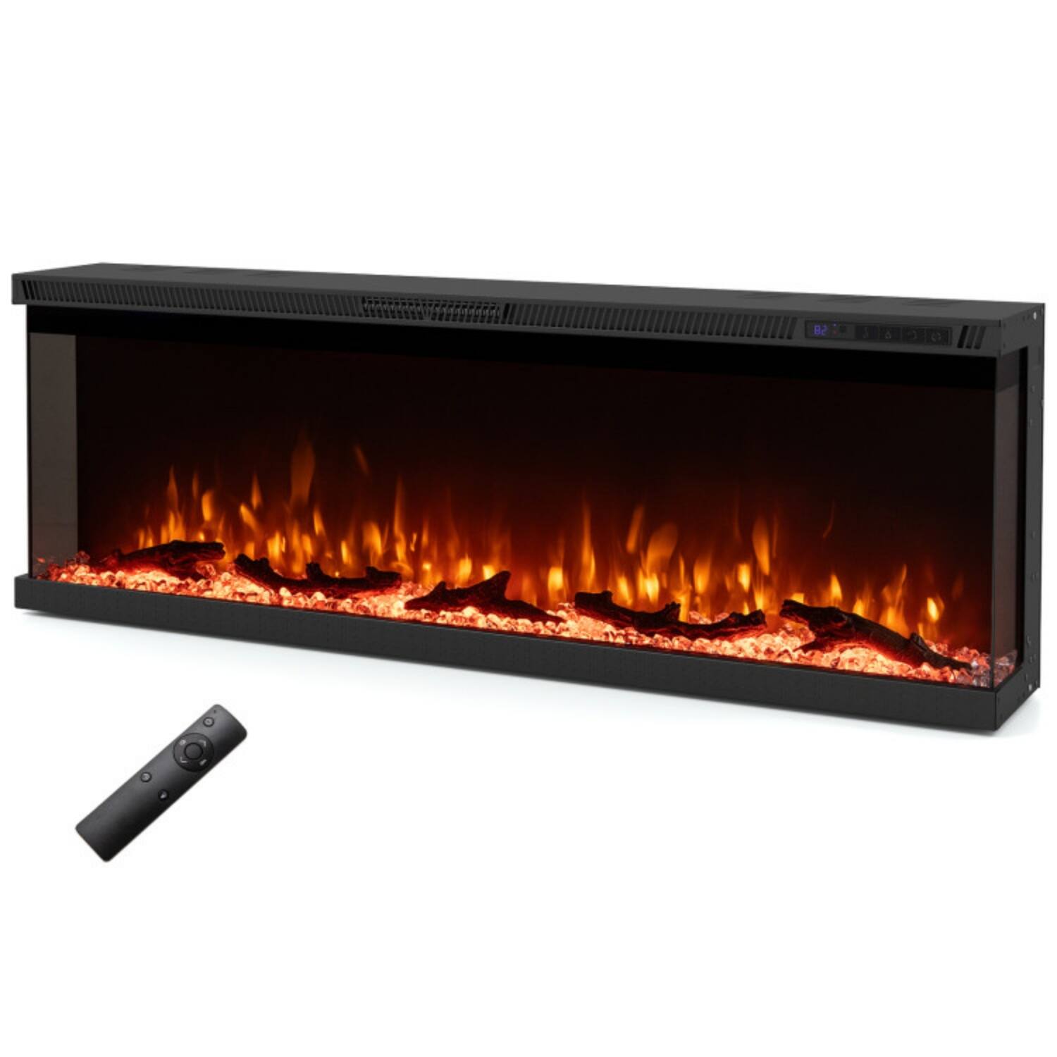 Alt View 4. LUCKY ONE - 50 Inch 3-Sided Electric Fireplace Insert with 12 Flame Colors & Remote - Black.