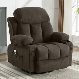 Kadyn - Swivel Massage Recliner Chair, 8-Point Vibration & Heat, 360° Rotation, USB Port, Cup Holders - Brown