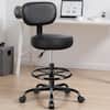 Front. KERDOM - Height Adjustable Drafting Chair with Footrest Removable Back, PU Leather Swivel Stool with Wheels for Office, Salon - Black.