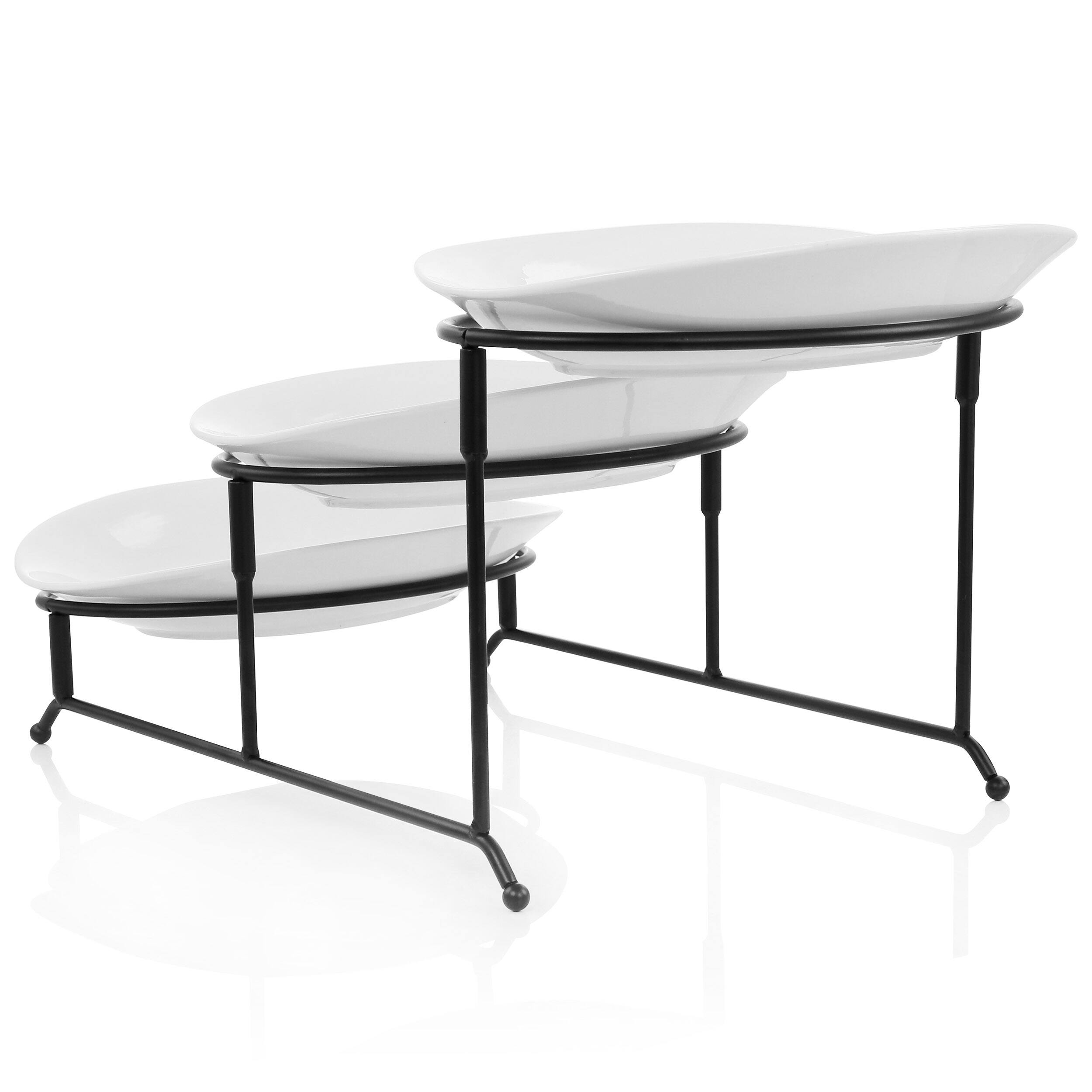 Elama - 3 Tier Oval Plate Porcelain Serveware Set - White - Thumbnail 2