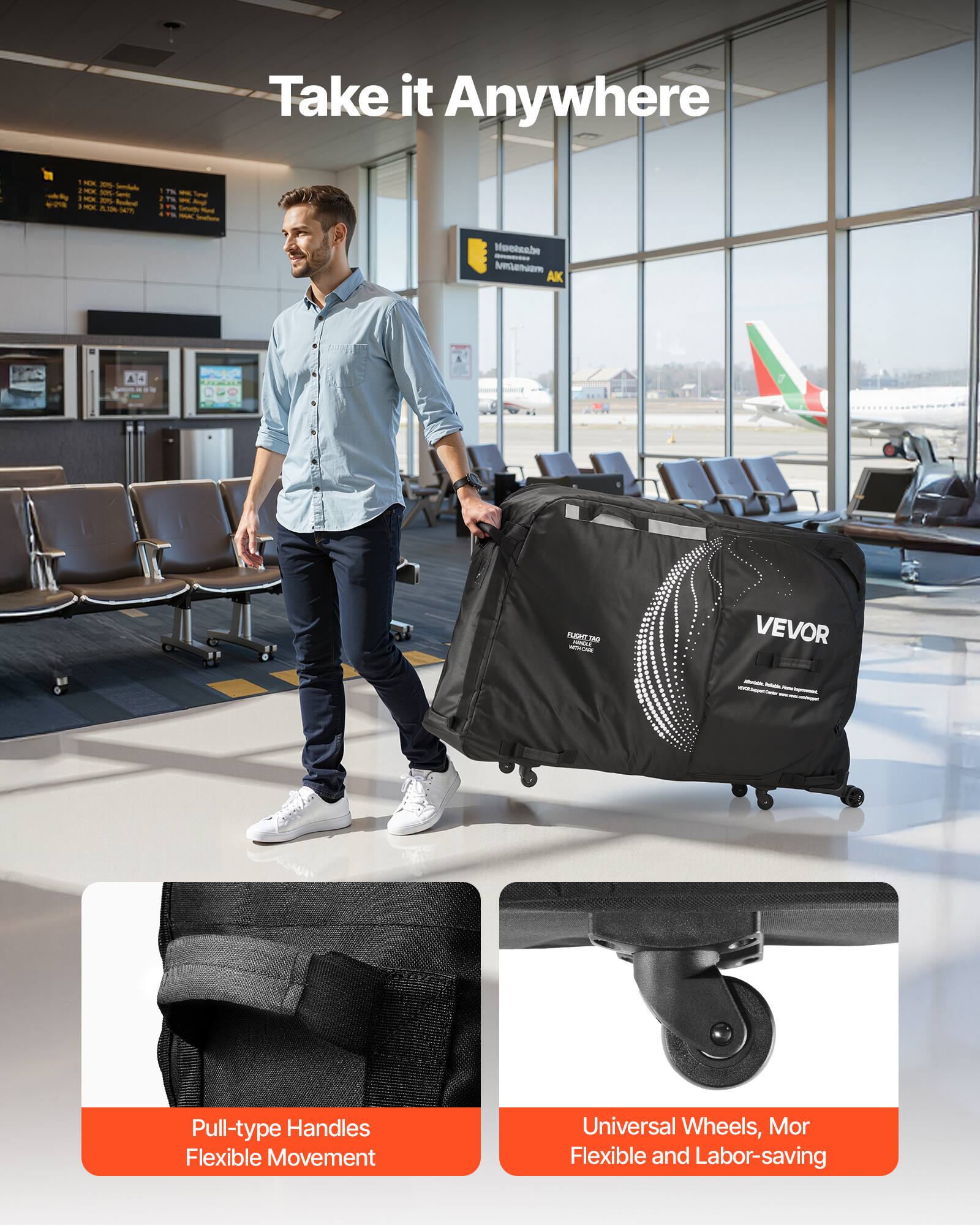 Take it Anywhere

- Pull-type Handles Flexible Movement
- Universal Wheels, More Flexible and Labor-saving