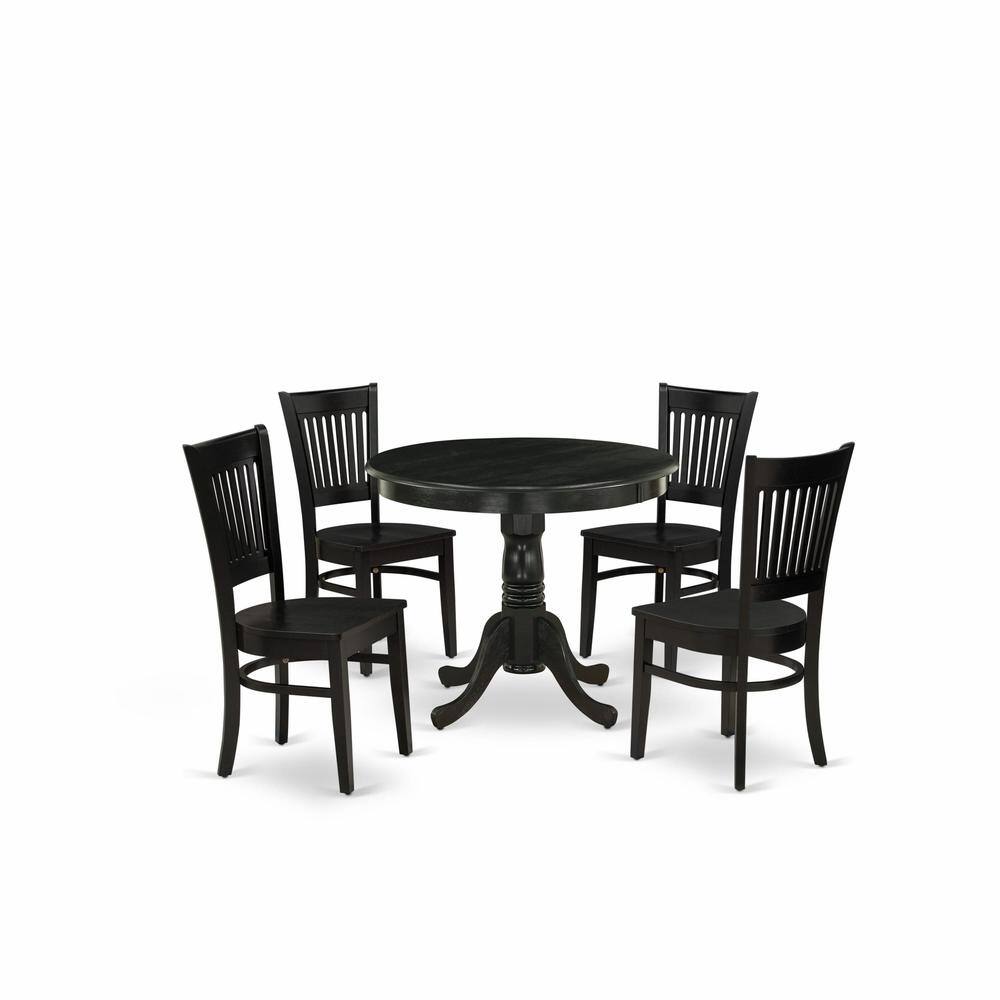 Alt View 3. East West Furniture - East West Furniture 5-Pc Dining Room Table Set- 4 dining room chairs and Dining Room Table - Wooden Seat and Slatted - Multi-Color.